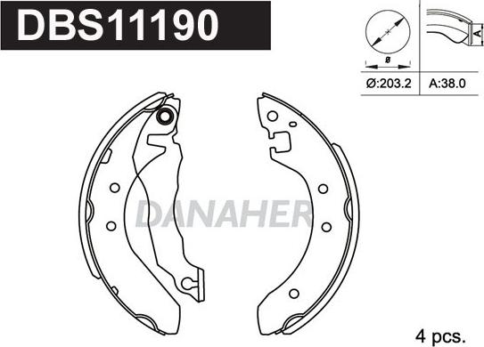 Danaher DBS11190 - Комплект спирачна челюст vvparts.bg