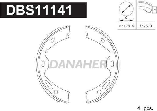 Danaher DBS11141 - Комплект спирачна челюст, ръчна спирачка vvparts.bg