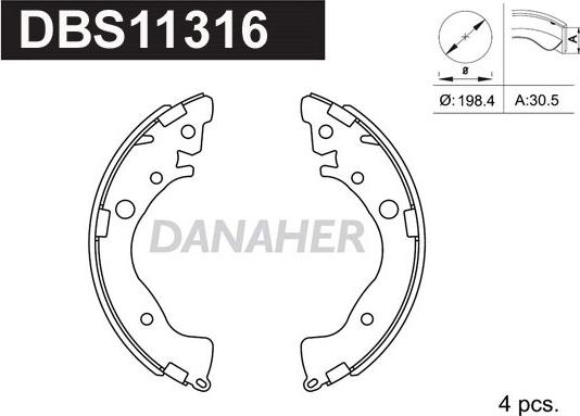 Danaher DBS11316 - Комплект спирачна челюст vvparts.bg