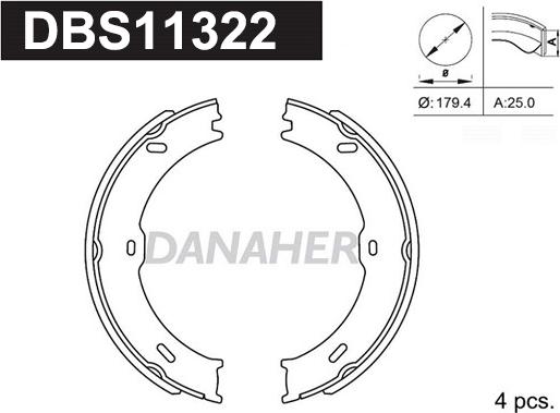 Danaher DBS11322 - Комплект спирачна челюст, ръчна спирачка vvparts.bg