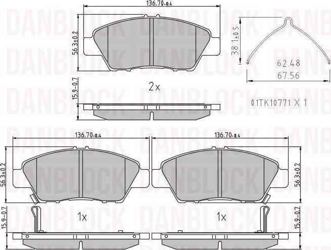 DAN-BLOCK DB 510992 - Комплект спирачно феродо, дискови спирачки vvparts.bg