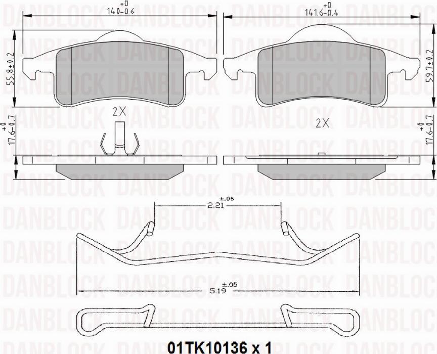 DAN-BLOCK DB 510483 - Комплект спирачно феродо, дискови спирачки vvparts.bg