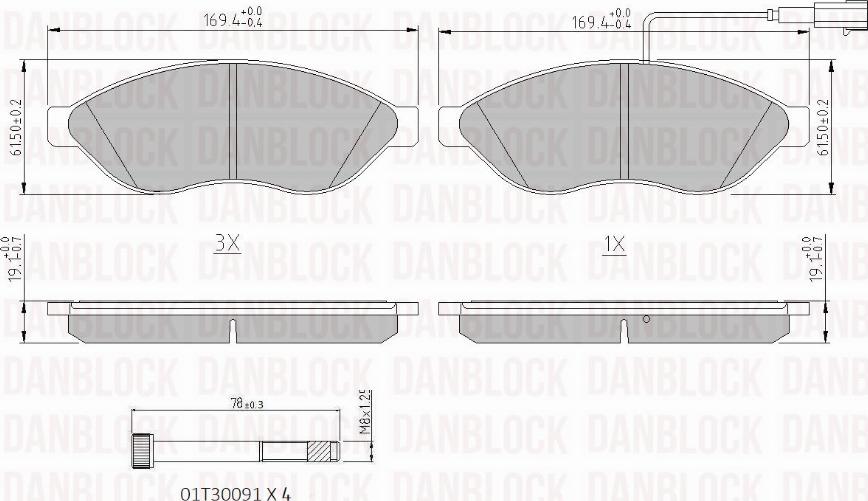 DAN-BLOCK DB 510515 - Комплект спирачно феродо, дискови спирачки vvparts.bg