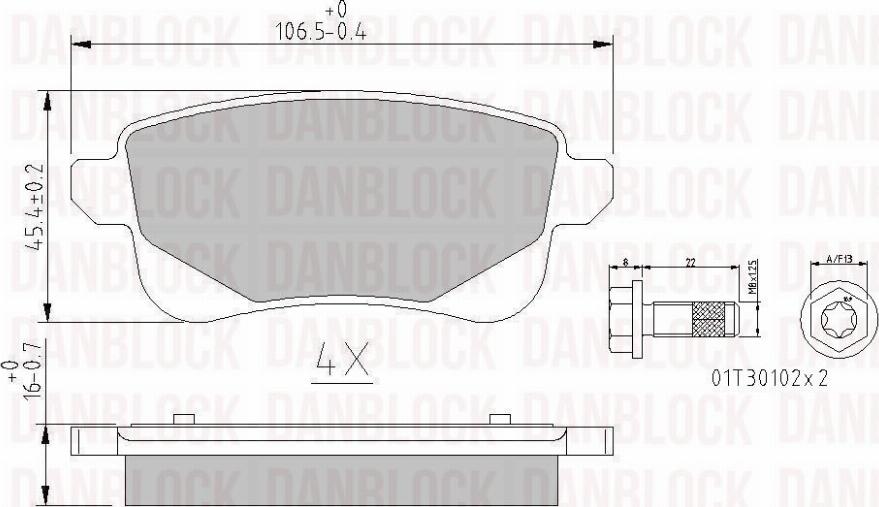 DAN-BLOCK DB 511198 - Комплект спирачно феродо, дискови спирачки vvparts.bg