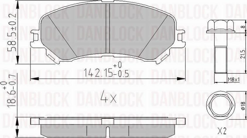 DAN-BLOCK DB 511318 - Комплект спирачно феродо, дискови спирачки vvparts.bg