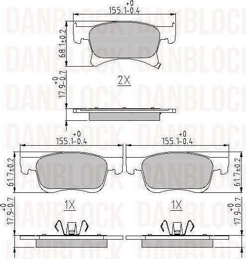 DAN-BLOCK DB 511266 - Комплект спирачно феродо, дискови спирачки vvparts.bg