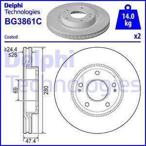 Delphi BG3861C - Спирачен диск vvparts.bg