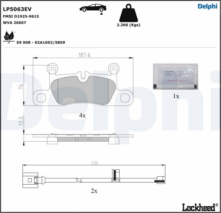 Delphi LP5063EV - Комплект спирачно феродо, дискови спирачки vvparts.bg