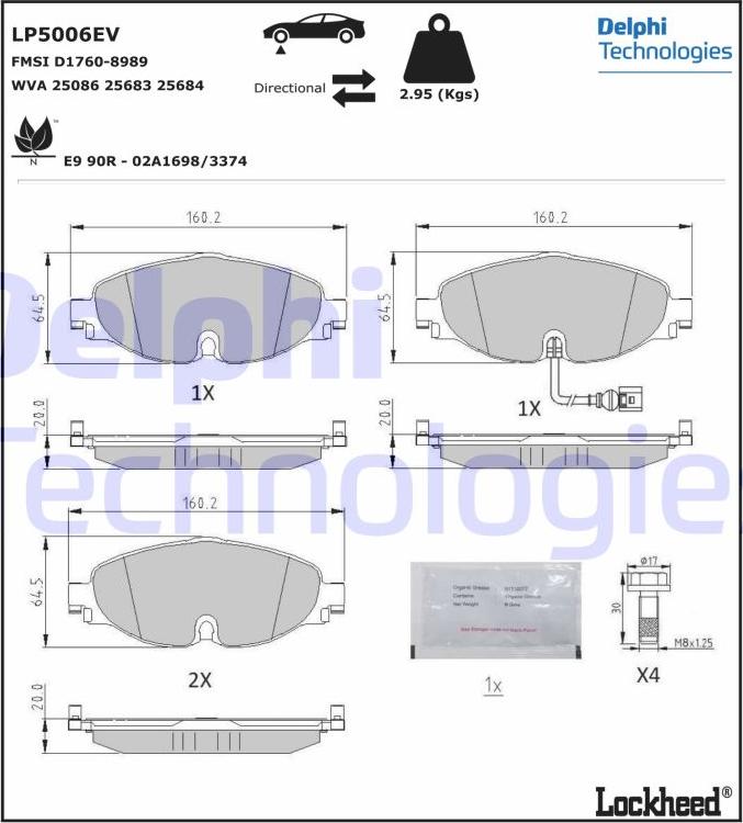 Delphi LP5006EV - Комплект спирачно феродо, дискови спирачки vvparts.bg