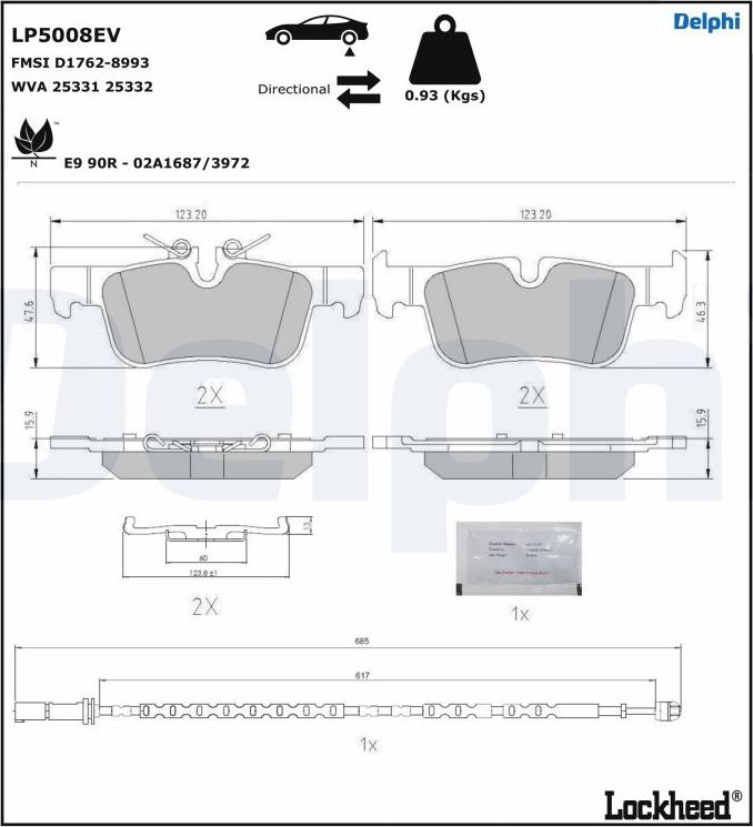 Delphi LP5008EV - Комплект спирачно феродо, дискови спирачки vvparts.bg