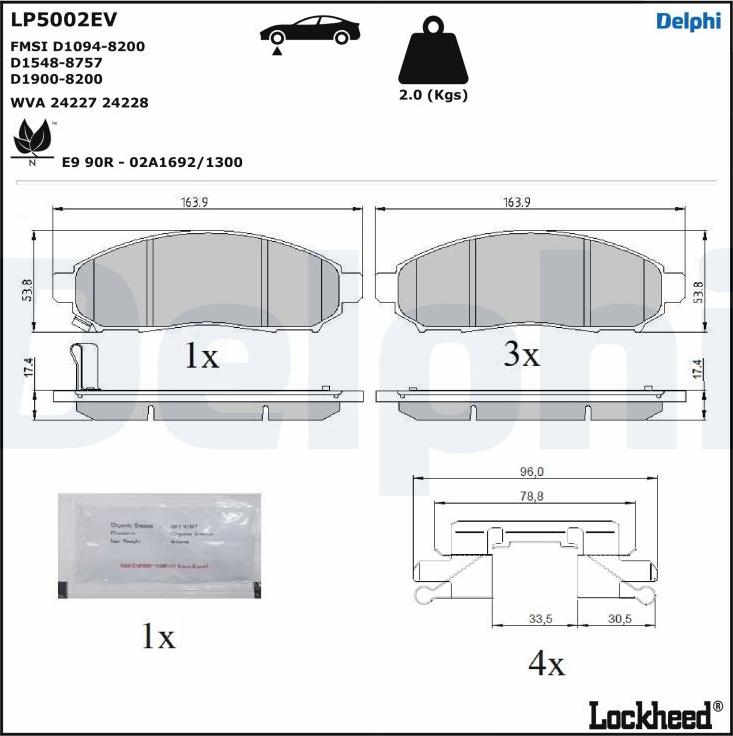 Delphi LP5002EV - Комплект спирачно феродо, дискови спирачки vvparts.bg