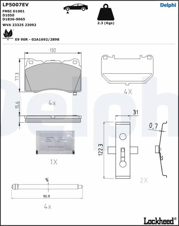 Delphi LP5007EV - Комплект спирачно феродо, дискови спирачки vvparts.bg