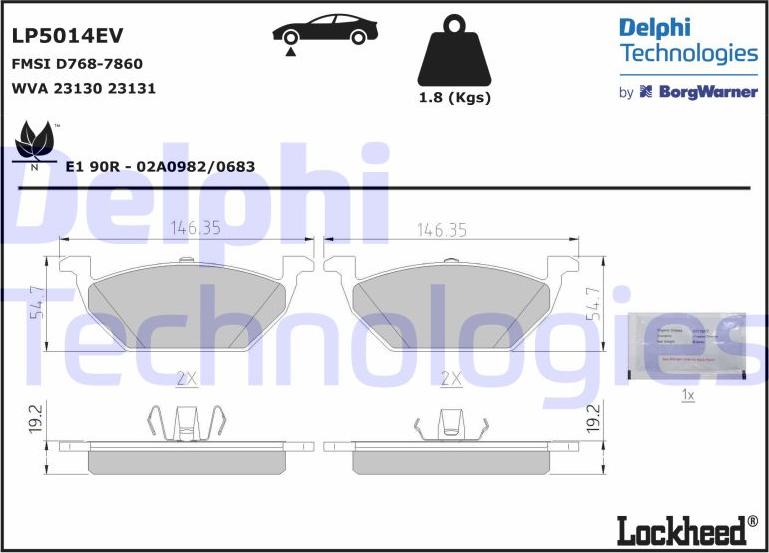 Delphi LP5014EV - Комплект спирачно феродо, дискови спирачки vvparts.bg