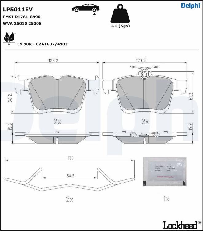 Delphi LP5011EV - Комплект спирачно феродо, дискови спирачки vvparts.bg