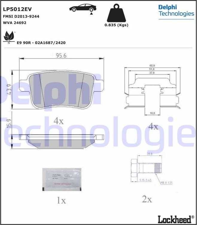 Delphi LP5012EV - Комплект спирачно феродо, дискови спирачки vvparts.bg