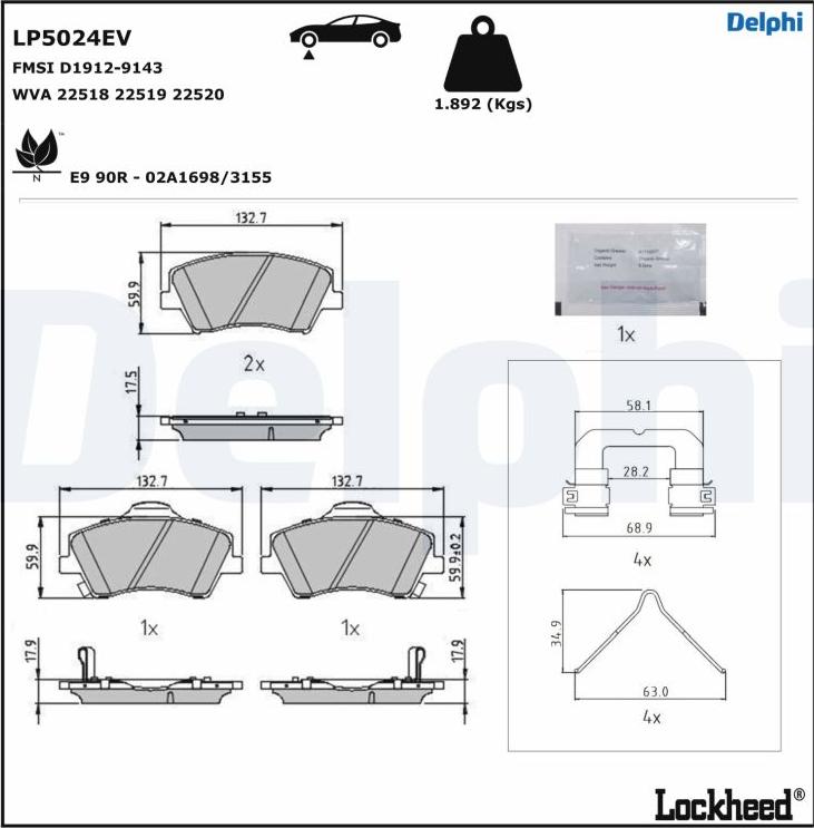 Delphi LP5024EV - Комплект спирачно феродо, дискови спирачки vvparts.bg