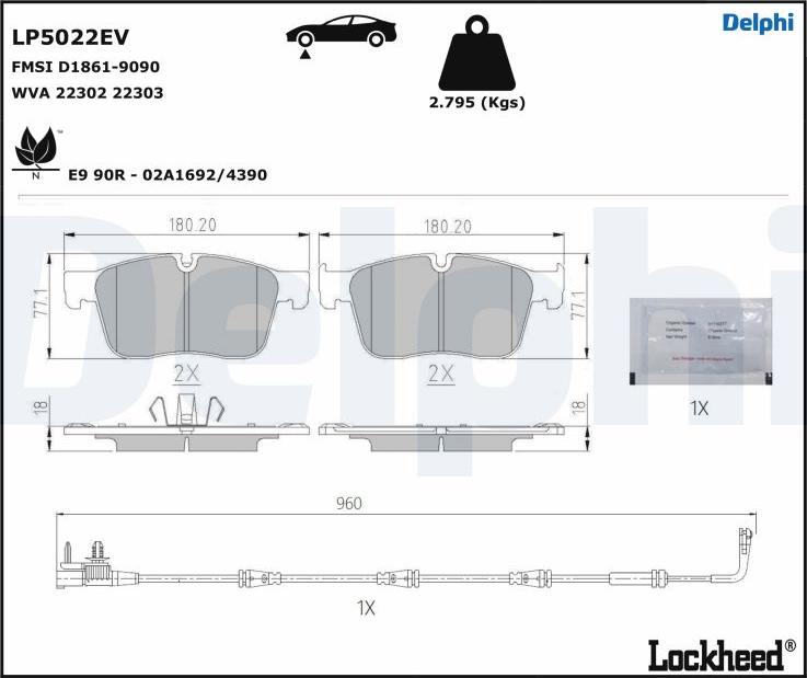 Delphi LP5022EV - Комплект спирачно феродо, дискови спирачки vvparts.bg