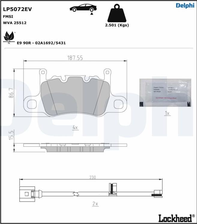 Delphi LP5072EV - Комплект спирачно феродо, дискови спирачки vvparts.bg