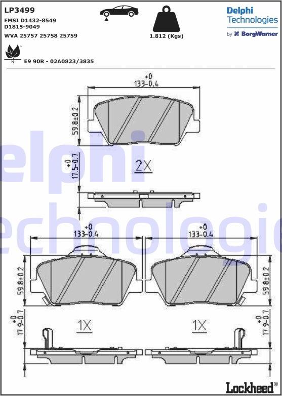 Delphi LP3499 - Комплект спирачно феродо, дискови спирачки vvparts.bg