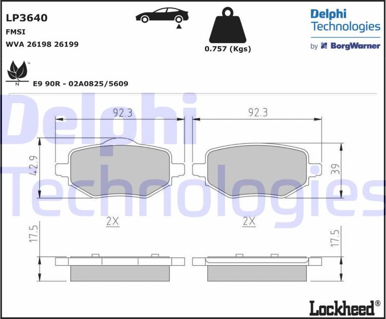 Delphi LP3640 - Комплект спирачно феродо, дискови спирачки vvparts.bg