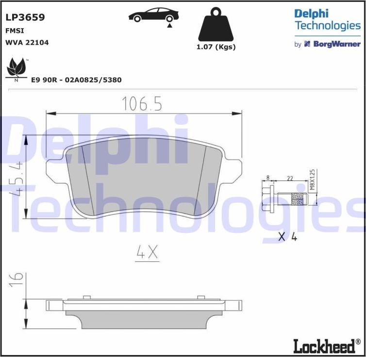 Delphi LP3659 - Комплект спирачно феродо, дискови спирачки vvparts.bg