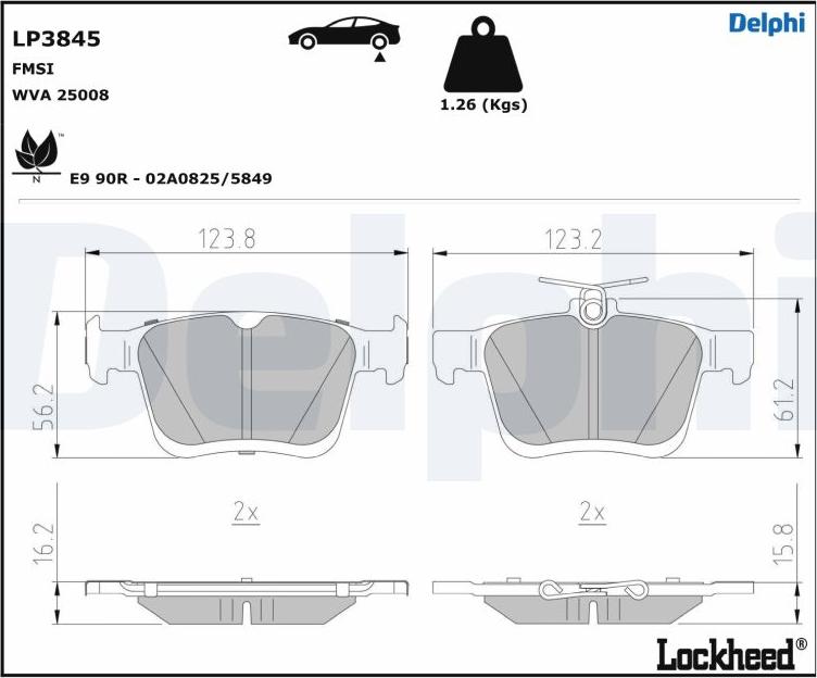 Delphi LP3845 - Комплект спирачно феродо, дискови спирачки vvparts.bg