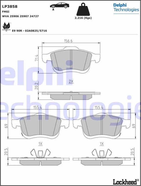 Delphi LP3858 - Комплект спирачно феродо, дискови спирачки vvparts.bg