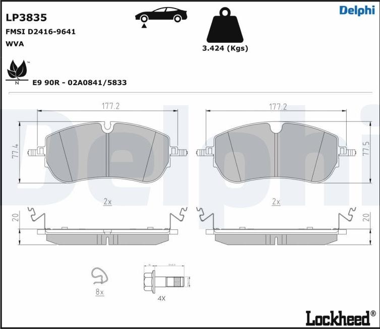 Delphi LP3835 - Комплект спирачно феродо, дискови спирачки vvparts.bg