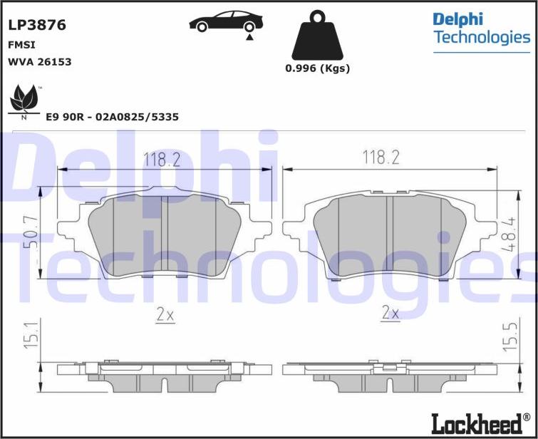 Delphi LP3876 - Комплект спирачно феродо, дискови спирачки vvparts.bg
