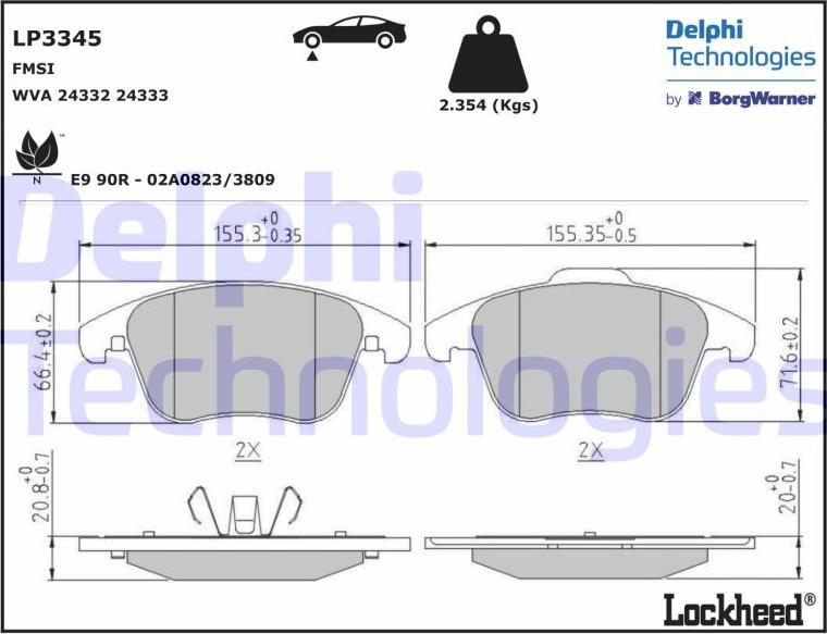 Delphi LP3345 - Комплект спирачно феродо, дискови спирачки vvparts.bg