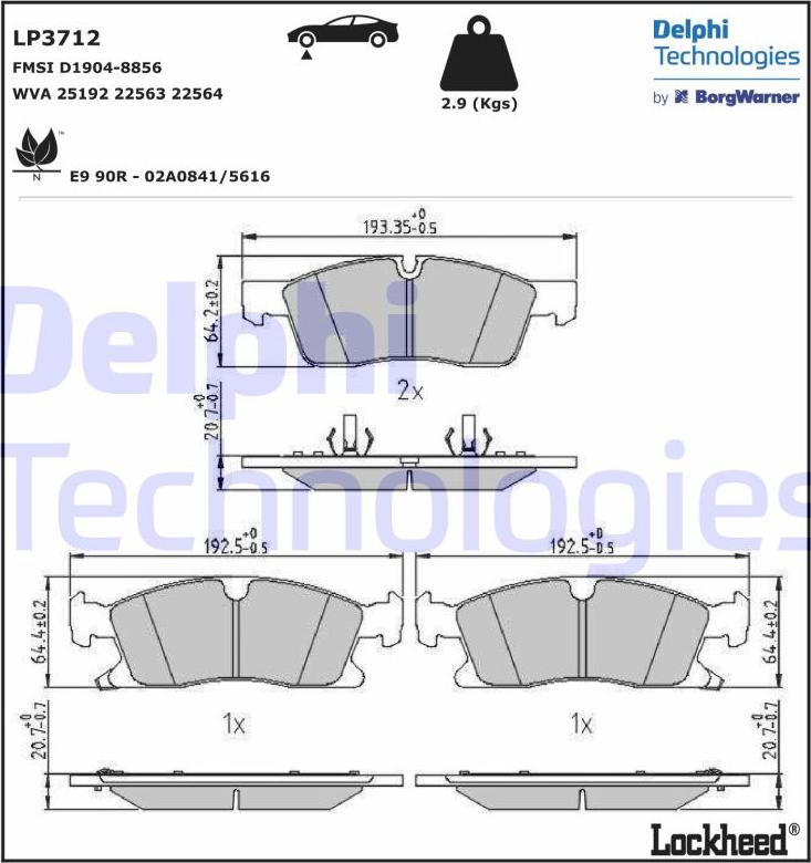 Delphi LP3712 - Комплект спирачно феродо, дискови спирачки vvparts.bg