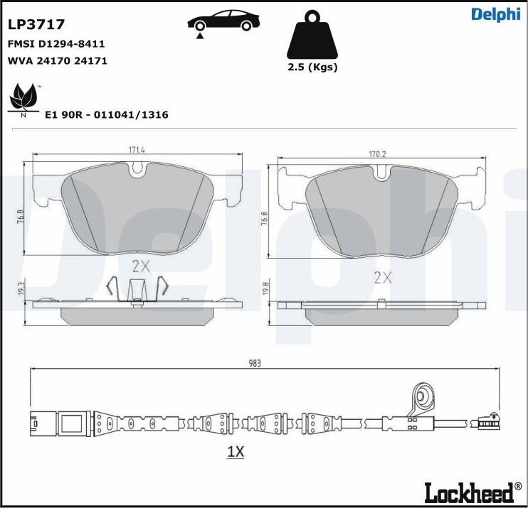 Delphi LP3717 - Комплект спирачно феродо, дискови спирачки vvparts.bg