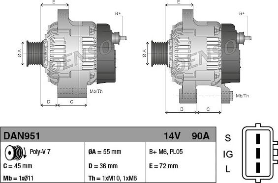 Denso DAN951 - Генератор vvparts.bg