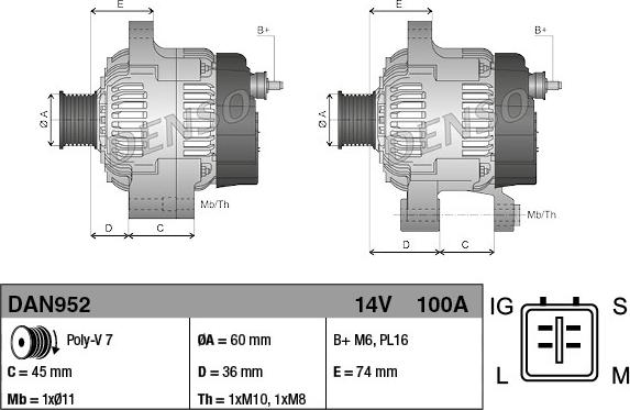 Denso DAN952 - Генератор vvparts.bg