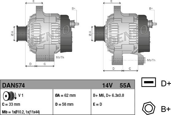 Denso DAN574 - Генератор vvparts.bg