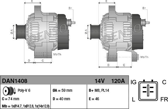 Denso DAN1408 - Генератор vvparts.bg