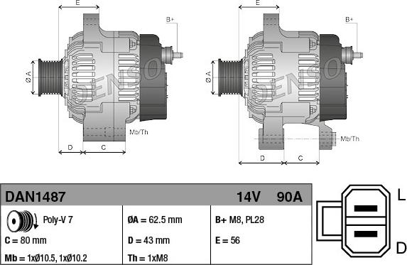 Denso DAN1487 - Генератор vvparts.bg