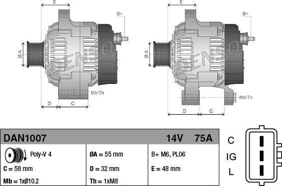 Denso DAN1007 - Генератор vvparts.bg