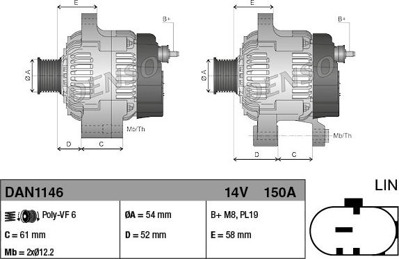 Denso DAN1146 - Генератор vvparts.bg