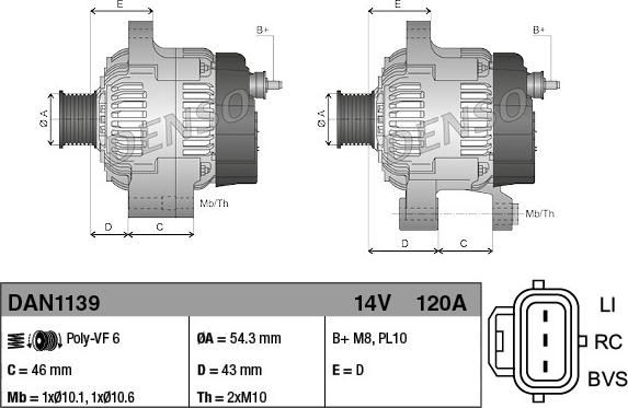 Denso DAN1139 - Генератор vvparts.bg