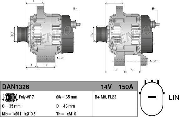 Denso DAN1326 - Генератор vvparts.bg