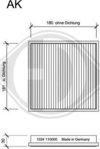 Diederichs DCI1024S - Филтър купе (поленов филтър) vvparts.bg