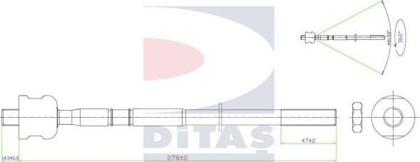 Ditas A2-5636 - Аксиален шарнирен накрайник, напречна кормилна щанга vvparts.bg