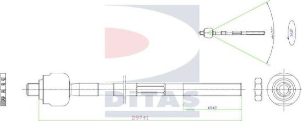 Ditas A2-5349 - Аксиален шарнирен накрайник, напречна кормилна щанга vvparts.bg