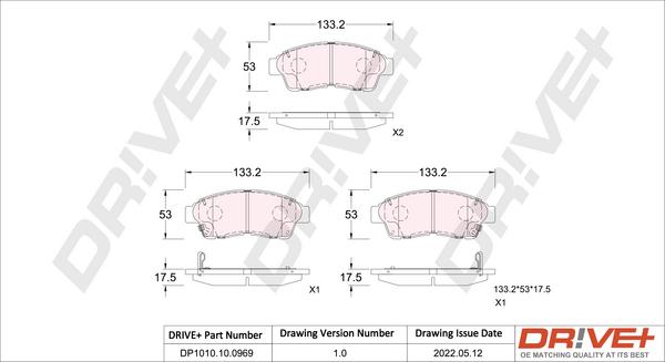Dr!ve+ DP1010.10.0969 - Комплект спирачно феродо, дискови спирачки vvparts.bg