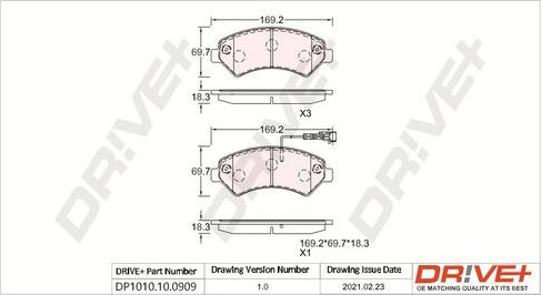 Dr!ve+ DP1010.10.0909 - Комплект спирачно феродо, дискови спирачки vvparts.bg