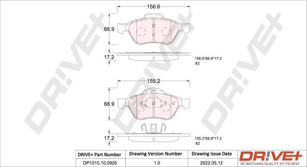Dr!ve+ DP1010.10.0926 - Комплект спирачно феродо, дискови спирачки vvparts.bg