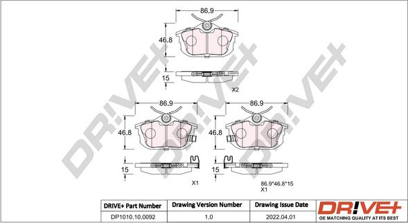 Dr!ve+ DP1010.10.0092 - Комплект спирачно феродо, дискови спирачки vvparts.bg