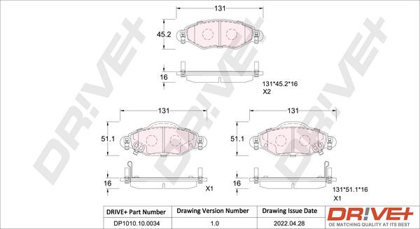 Dr!ve+ DP1010.10.0034 - Комплект спирачно феродо, дискови спирачки vvparts.bg