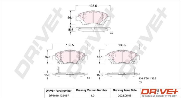 Dr!ve+ DP1010.10.0157 - Комплект спирачно феродо, дискови спирачки vvparts.bg